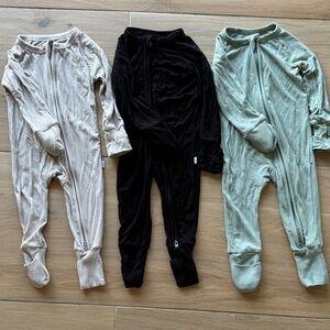 Little Sleepies Ribbed Kids Footies - Cream, Black, and Green